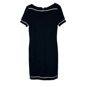 St. John Collection Santana‎ Black Knit Dress Short Sleeve Size 6 Ribbon Trim